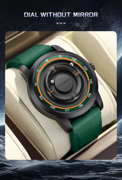 Reloj de pulsera de cuarzo para hombre FOXBOX Fashion, verde, de silicona, resistente al agua, con puntero deslizante y fuerza magnética, para deportes al aire libre.