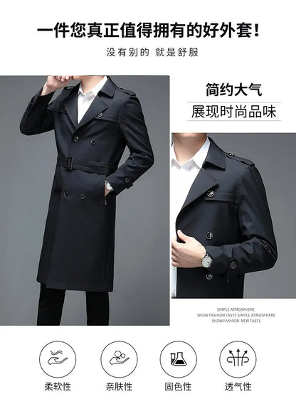 Spring Autumn Streetwear Fashion Trench Coat Men's Designer Overlong British Coats Man's Clothing With Epaulets Men's Jackets