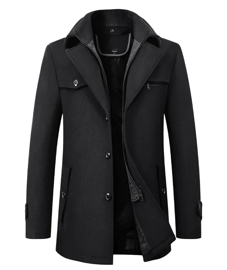 2025 High quality men's wool coat medium length double collar winter plus cotton thickened wool coat men's coat