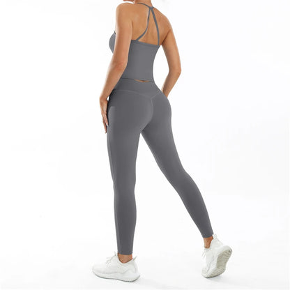 Conjunto deportivo Nude Feel Fitness para mujer, chándal sexy para yoga, ropa deportiva para gimnasio, leggings y ropa interior, ropa de entrenamiento para mujer