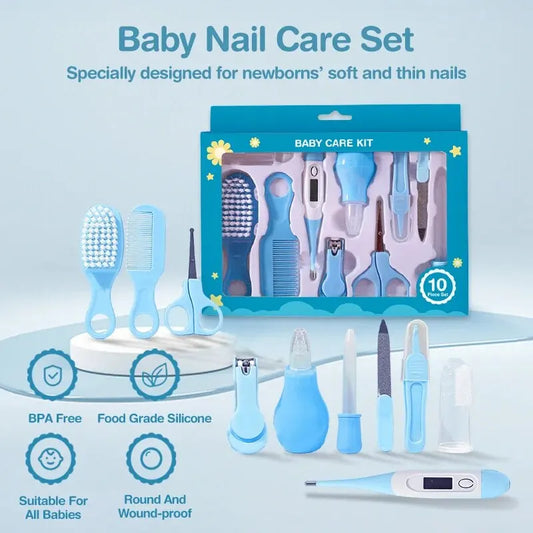 Kit de cuidado diario para uñas y cabello de bebés recién nacidos, 10 piezas, cepillo de aseo para niños, peine y cortaúñas seguro, juego de regalo para bebés.