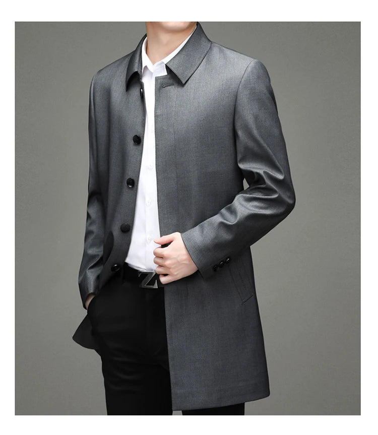 Gabardina coreana Maxbarley para hombre, otoño 2025, estilo casual de negocios, cortavientos, abrigo largo de estilo urbano.