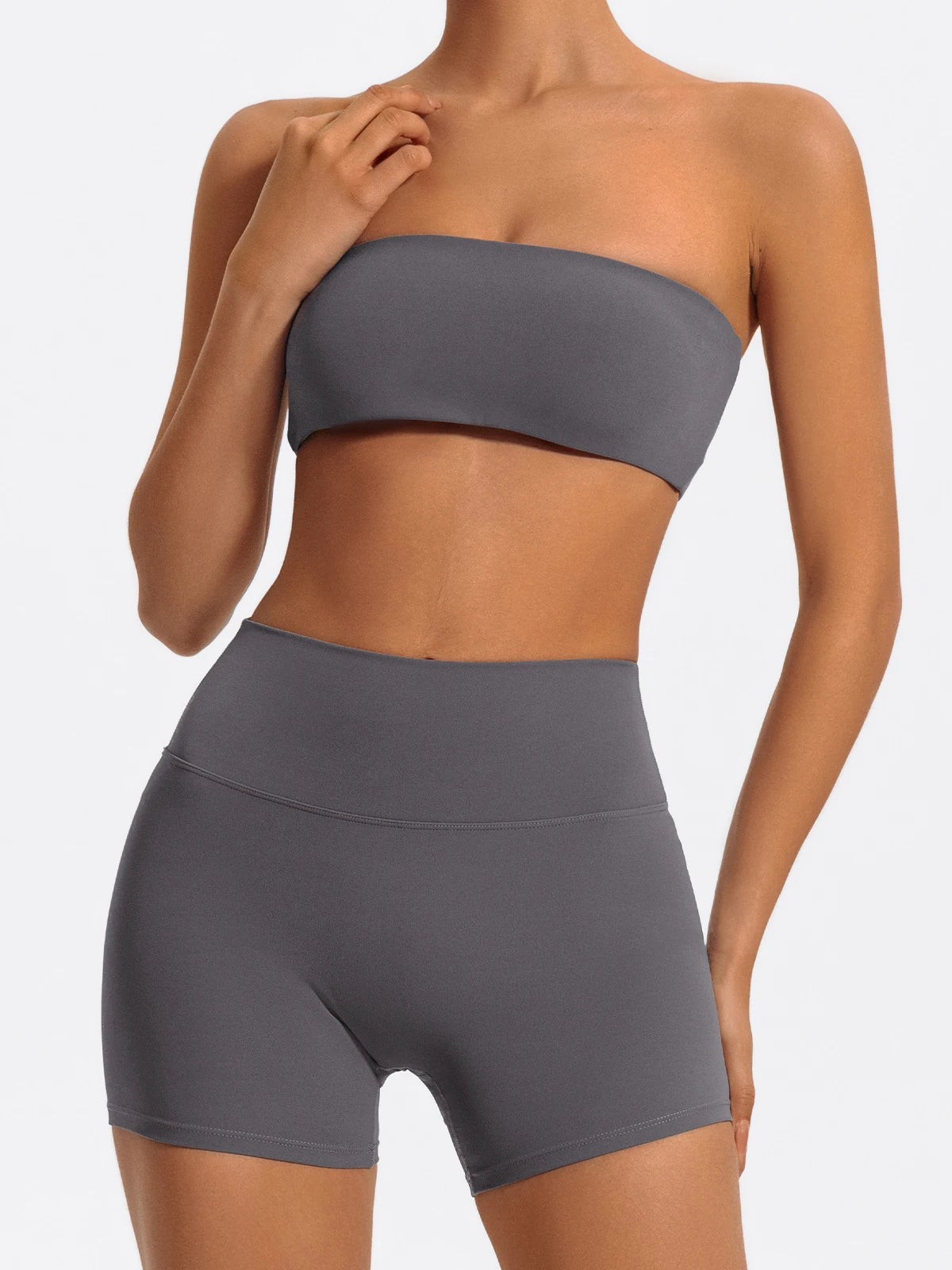 Conjunto deportivo de dos piezas Ctenkevet para mujer: incluye sujetador sin tirantes, top corto y ropa de gimnasio.
