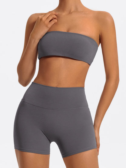 Conjunto deportivo de dos piezas Ctenkevet para mujer: incluye sujetador sin tirantes, top corto y ropa de gimnasio.