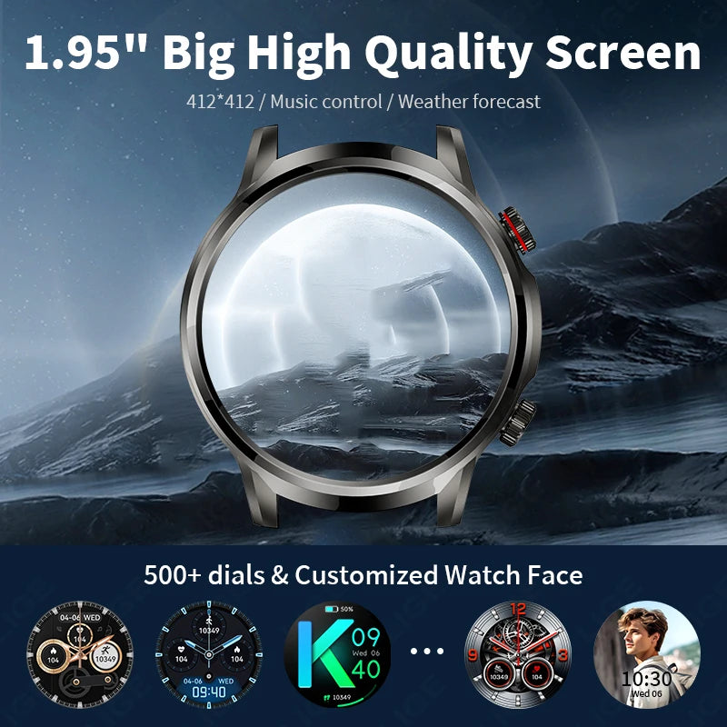 Reloj inteligente LIGE de 1,95 pulgadas con pantalla grande Ultra HD para hombre, llamadas Bluetooth, batería de 500 mAh, para deportes al aire libre y fitness, compatible con Android e iOS.