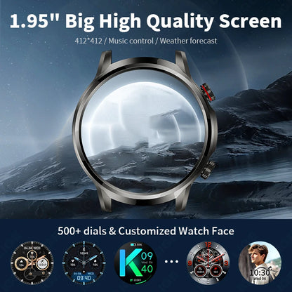 Reloj inteligente LIGE de 1,95 pulgadas con pantalla grande Ultra HD para hombre, llamadas Bluetooth, batería de 500 mAh, para deportes al aire libre y fitness, compatible con Android e iOS.