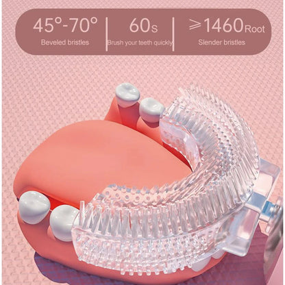 Cepillo de dientes eléctrico en forma de U para niños, 360 grados, inteligente, de silicona, recargable, automático, sónico.