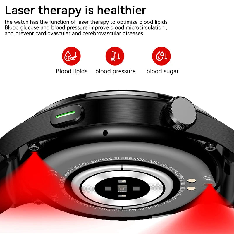 LIGE - Reloj inteligente para hombre de 1,46 pulgadas con terapia láser, control de lípidos, ácido úrico, VFC, llamadas, temperatura, deportivo y bienestar
