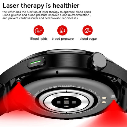 LIGE - Reloj inteligente para hombre de 1,46 pulgadas con terapia láser, control de lípidos, ácido úrico, VFC, llamadas, temperatura, deportivo y bienestar