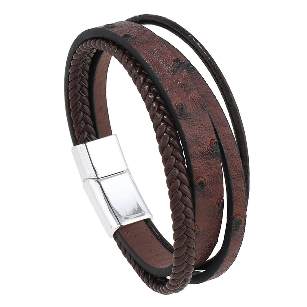 Pulseras de cuero de moda para hombre, pulseras de cuerda trenzada multicapa, pulseras masculinas, joyería, pulsera para hombre
