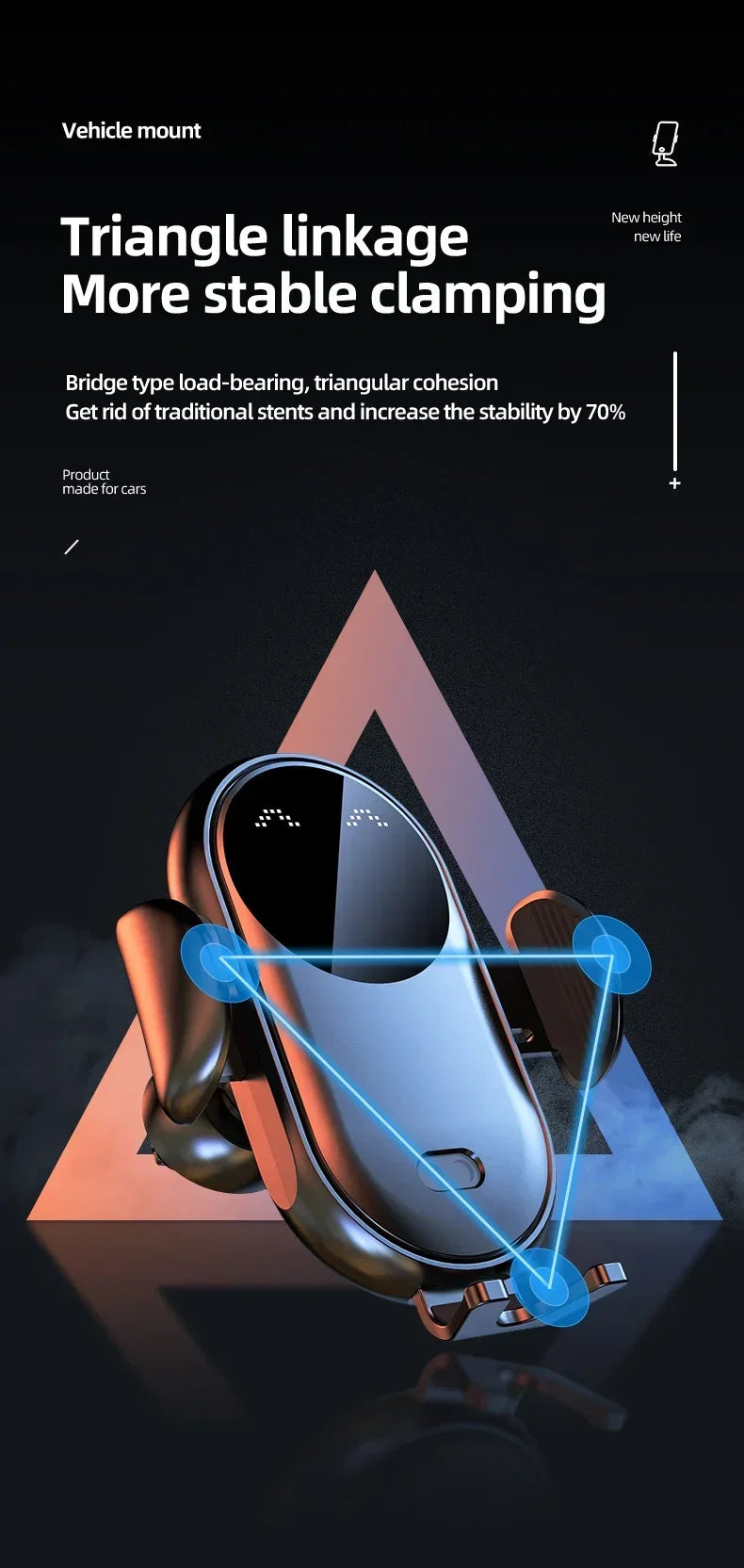 Soporte de carga inalámbrica para coche con inducción infrarroja y abrazadera para rejilla de ventilación, compatible con iPhone 16~12 Pro Max y Samsung Galaxy S25/S24. Carga rápida.