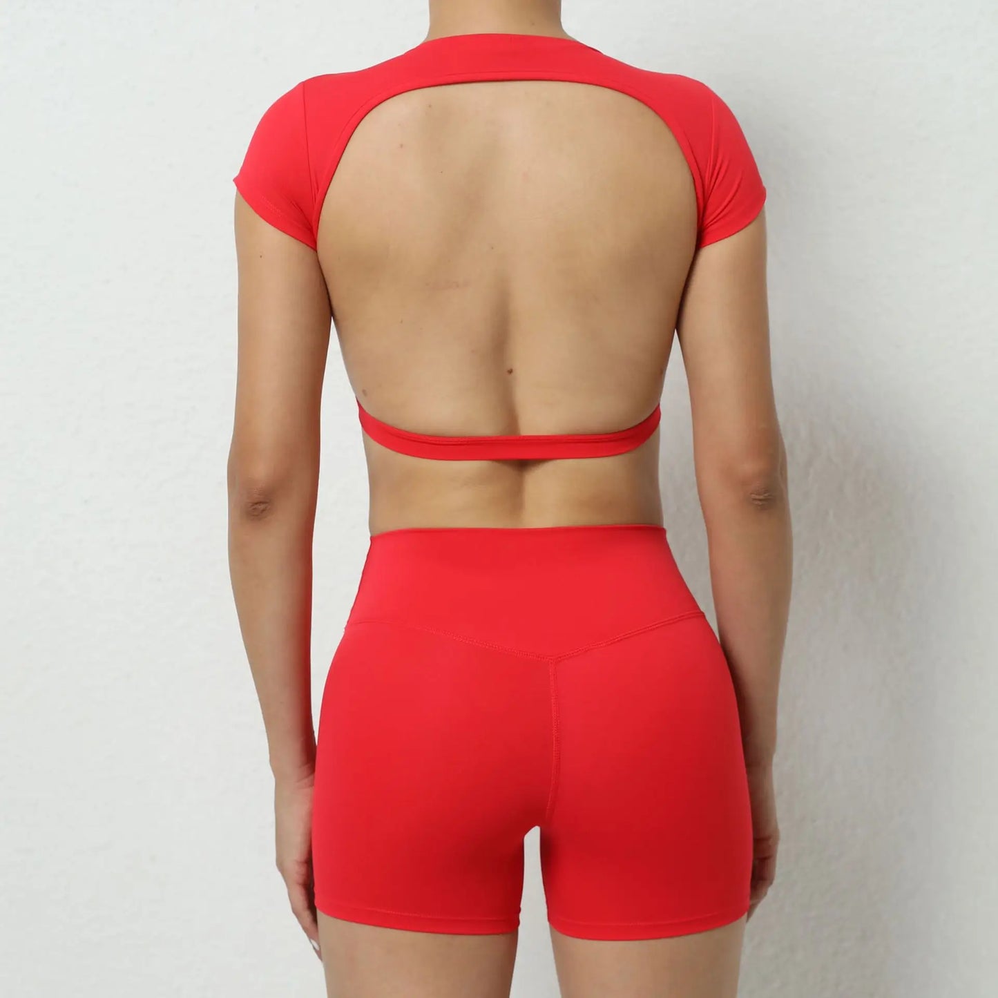Sports Set Workout Fitness Activewear Set Female Quick-Dry Yoga Clothes Crop Sports Shirts Tops Backless Gym Top Women Sport Set