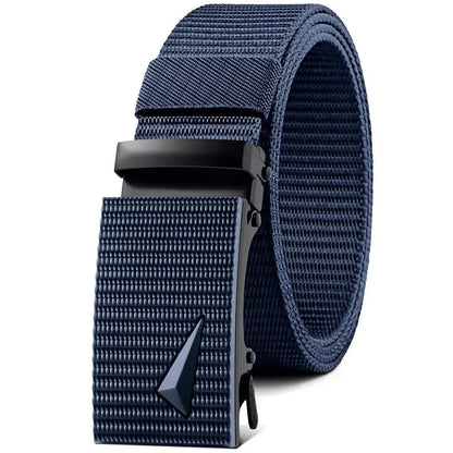 Cinturón de hombre con hebilla automática de metal y nailon de imitación, para trabajo al aire libre, con hebilla automática sin dientes, informal, deportivo, de lona.