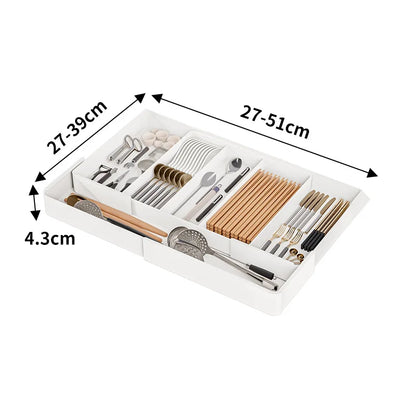 Organizador de plástico ajustable y versátil, ligero y de gran capacidad para escritorio, cajón, cafetería, cocina, oficina, etc.