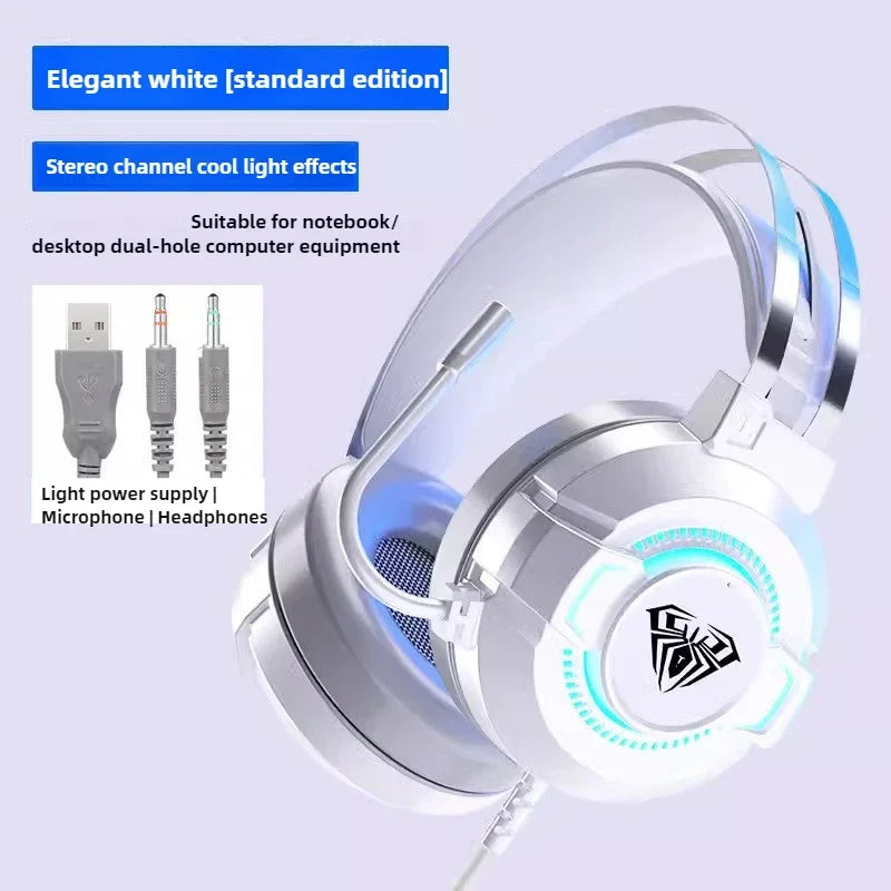 Auriculares para juegos AULA S602 con micrófono, sonido envolvente virtual, graves, luz RGB, cancelación de ruido, auriculares con cable y accesorios para juegos