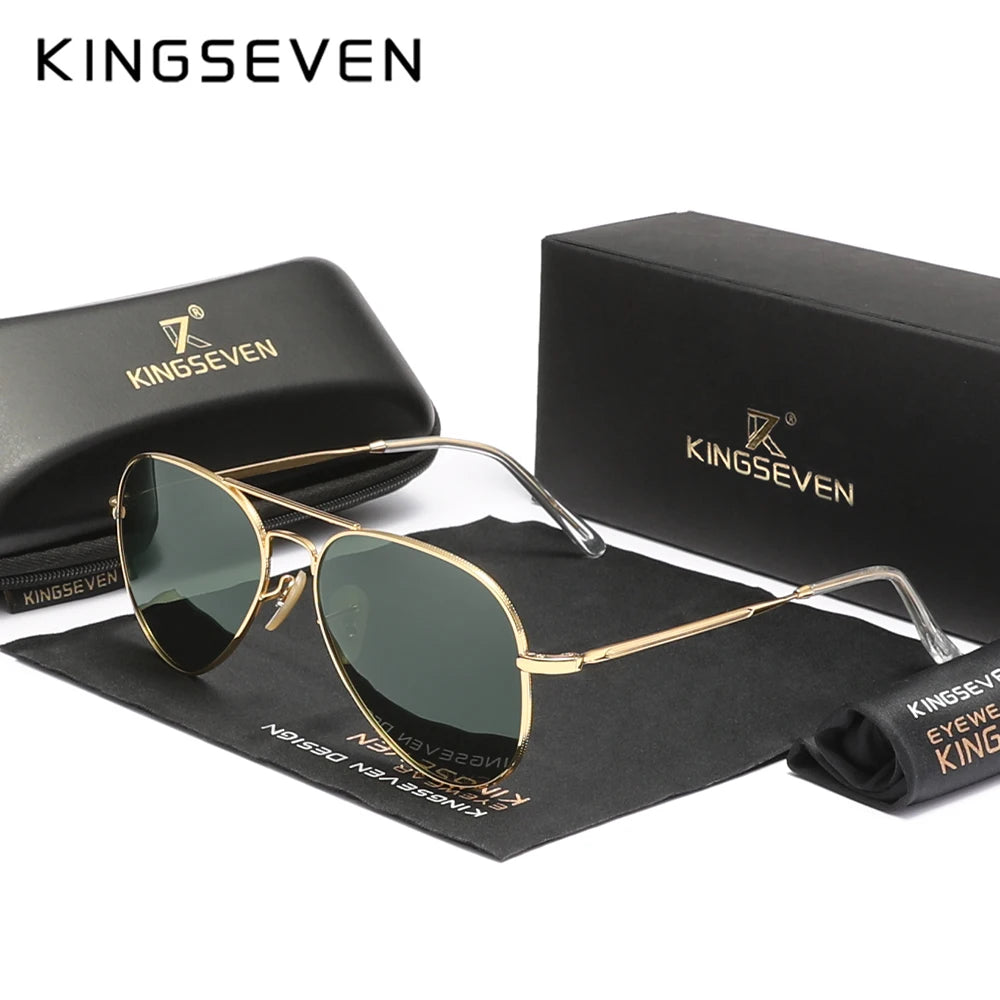 Gafas de sol KINGSEVEN Pilot de aleación, polarizadas, UV400, antirreflejos, montura completa, estilo chirivía, estilo retro de lujo para mujer