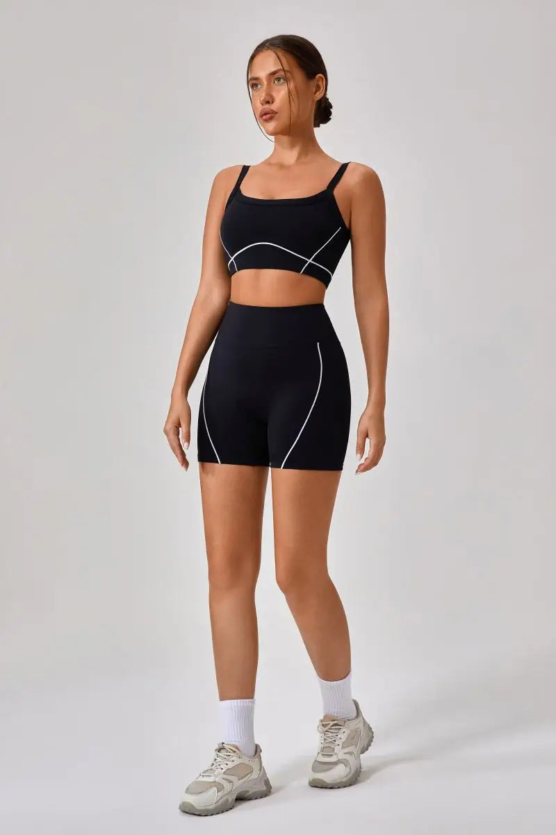 Conjunto deportivo de yoga de verano de 2 piezas con retazos y leggings de cintura alta con abertura para mujer, conjunto de entrenamiento de fitness, chándal deportivo para mujer