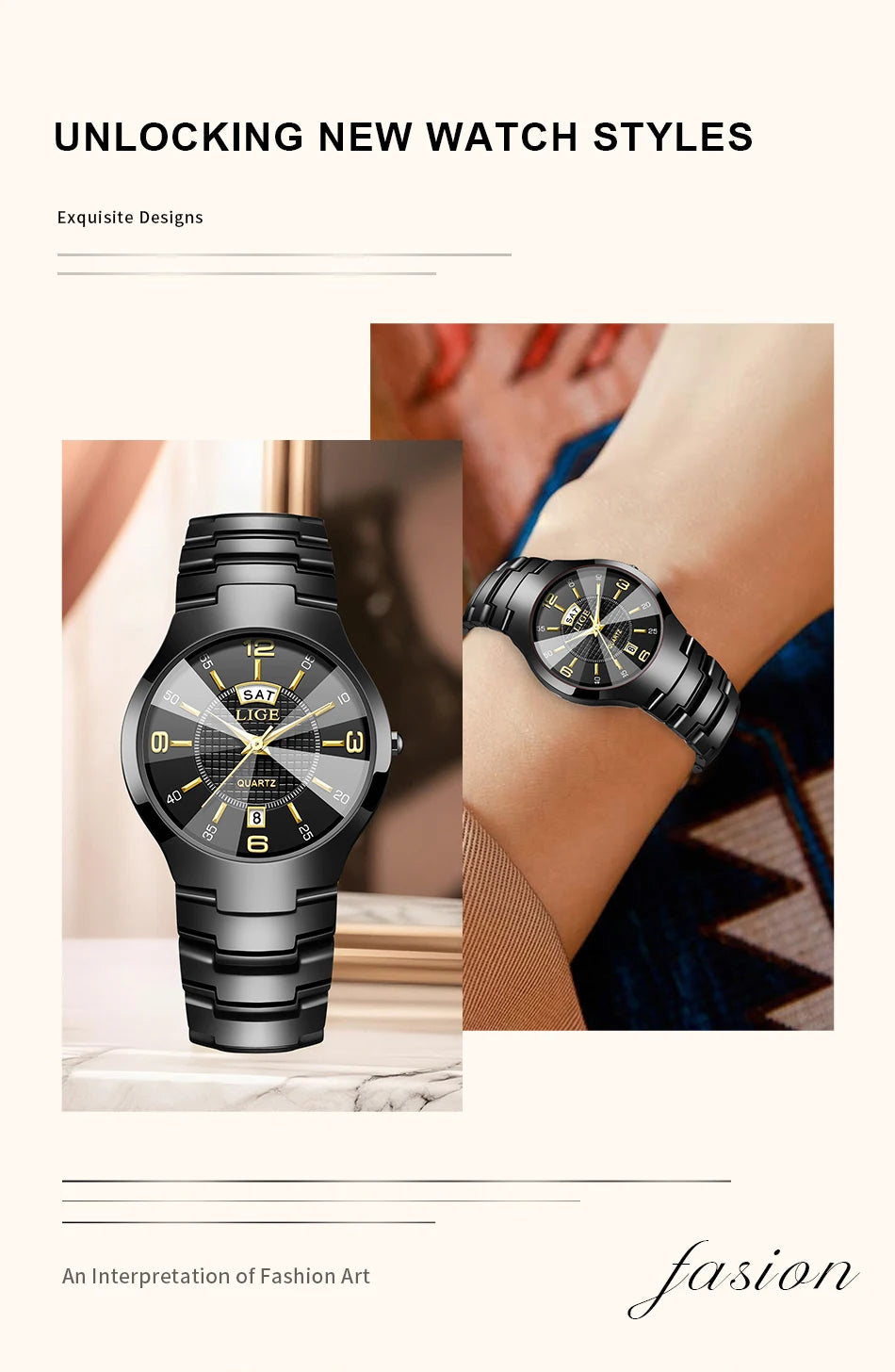 Reloj de cuarzo de cerámica de moda LIGE para mujer, reloj deportivo informal con fecha semanal, reloj creativo de acero resistente al agua para mujer