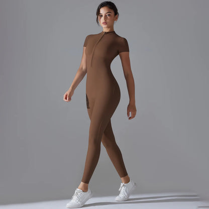 Women Zipper Bodysuits Fitness Sports Bodysuit Yoga Suit Breathable Quick Drying Sports Yoga Clothing Women Gym Push Up Workout