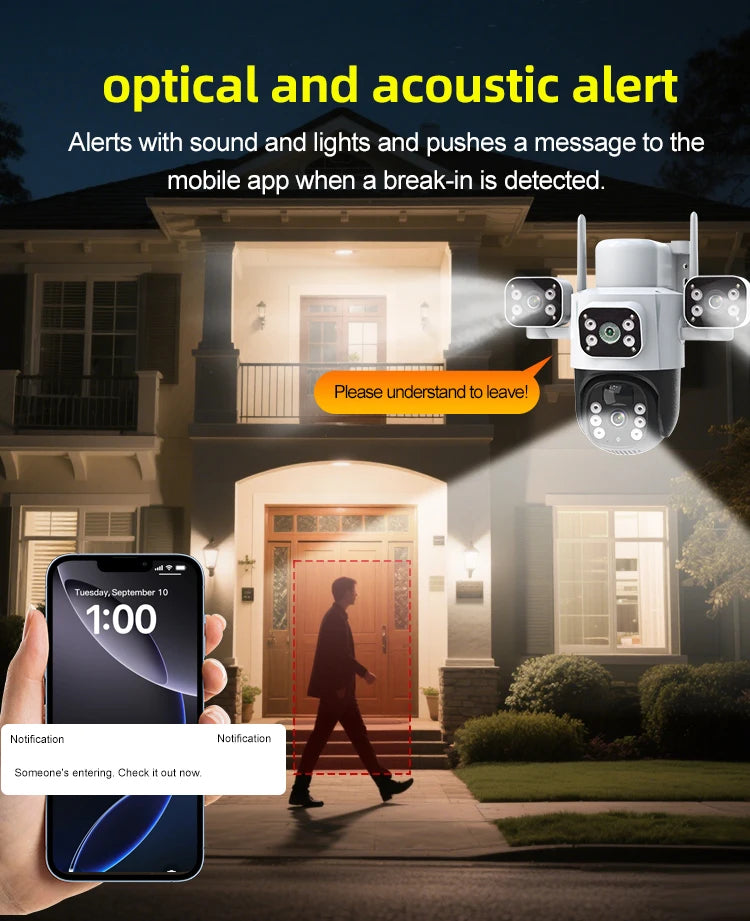 Cámara IP WiFi solar de 12 MP, CCTV con tres lentes y tres pantallas, seguimiento automático, vigilancia exterior 6K 4G, cámara PTZ, protección de seguridad