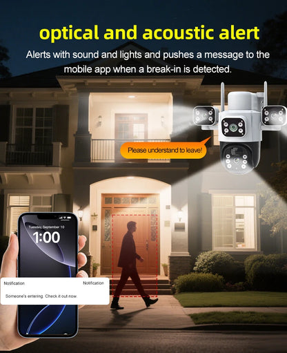 Cámara IP WiFi solar de 12 MP, CCTV con tres lentes y tres pantallas, seguimiento automático, vigilancia exterior 6K 4G, cámara PTZ, protección de seguridad