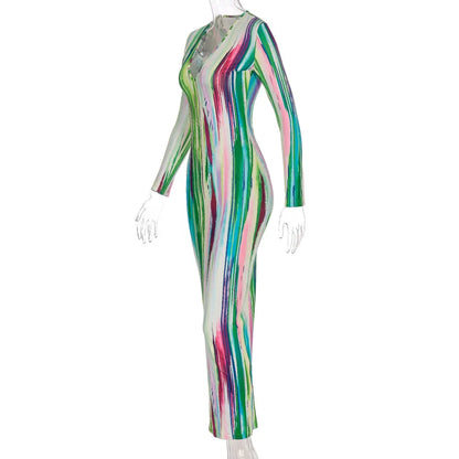 Sexy Print Maxi Dresses Ladies Elegant Bodycon Women Dress Vintage Robe Femme Party Bandage Long Dress Woman Clothes Vestidos