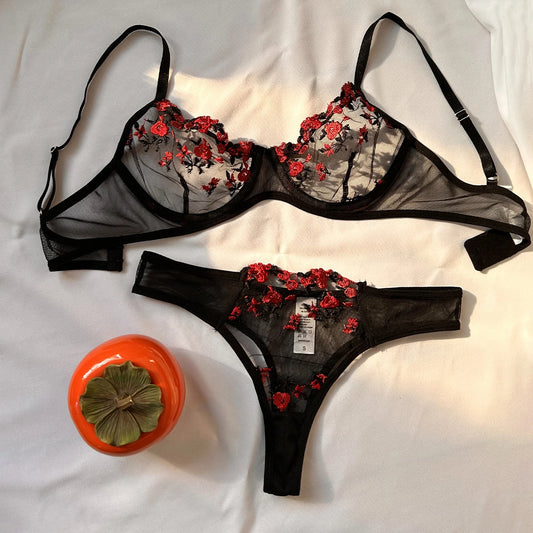 Conjunto de lencería sexy para mujer, sujetador exótico con estampado bordado y push up, bralette fino.