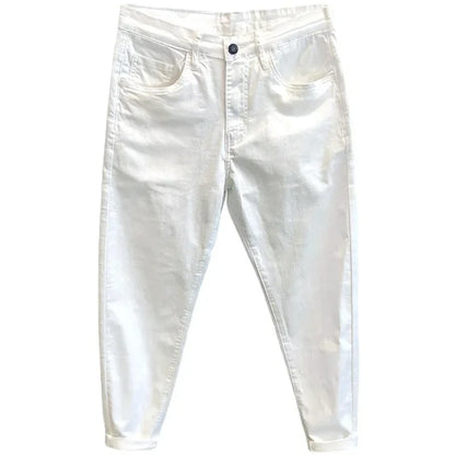 Pantalones vaqueros blancos elásticos de moda de verano para hombre, ajustados, estilo coreano, pantalones cortos, ropa informal de alta calidad.