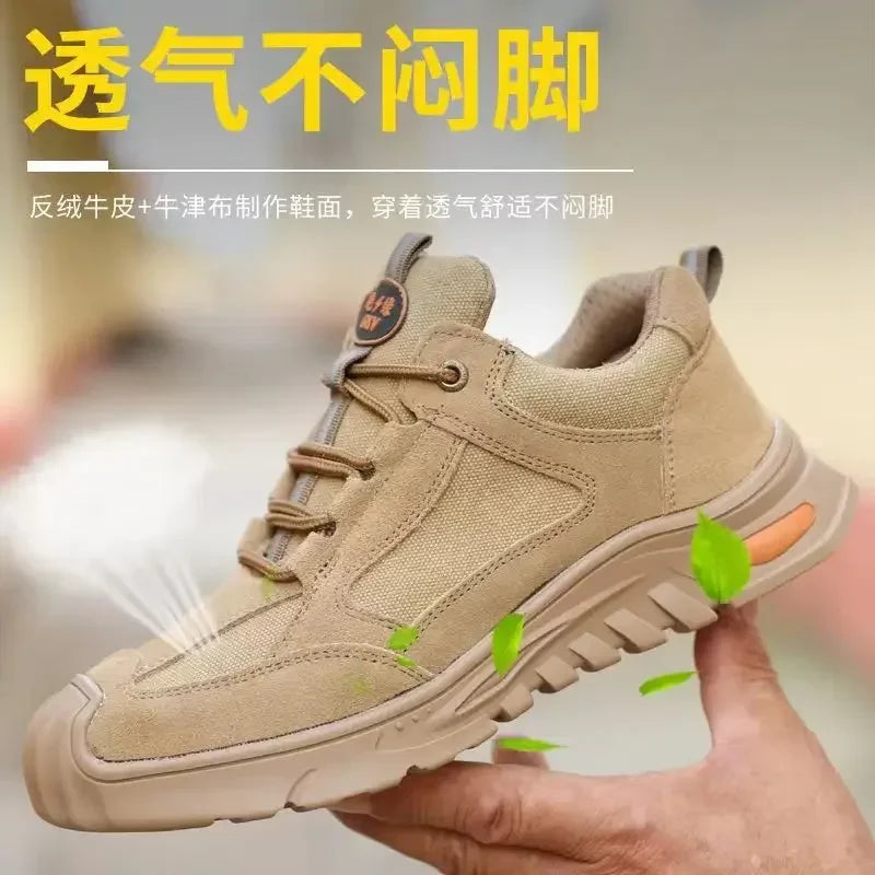 Calzado de seguridad laboral para hombre: transpirable, apto para todas las estaciones, resistente a impactos y perforaciones, y con protección contra el desgaste.