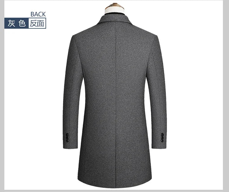 Nueva chaqueta cortavientos larga de lana de alta calidad para hombre, color negro y gris, clásica, gruesa y cálida, ideal para otoño e invierno (2025).