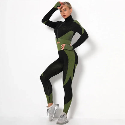 Conjunto de 3 piezas de yoga sin costuras, chaleco deportivo de fitness, pantalones de cintura alta que levantan la cadera, ropa de entrenamiento, conjunto de leggings de gimnasio para mujer