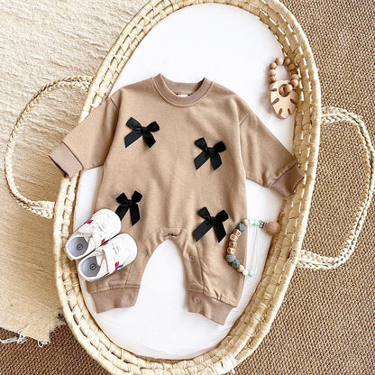 Ropa para bebé recién nacido, mono con lazo para bebé, primavera y otoño, pelele de algodón para niños pequeños de 0 a 18 meses