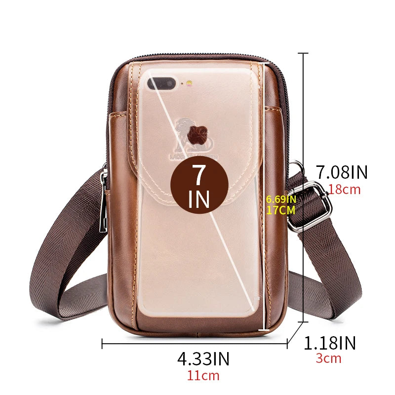 Saco de cintura de cuero genuino masculino auténtico, puede ser desgastado con ganchos, saco del teléfono
