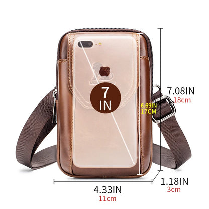 Saco de cintura de cuero genuino masculino auténtico, puede ser desgastado con ganchos, saco del teléfono