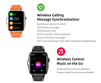 Reloj inteligente de 2,01 pulgadas para hombre y mujer, con linterna LED, control del ritmo cardíaco, para deportes al aire libre y fitness, resistente al agua