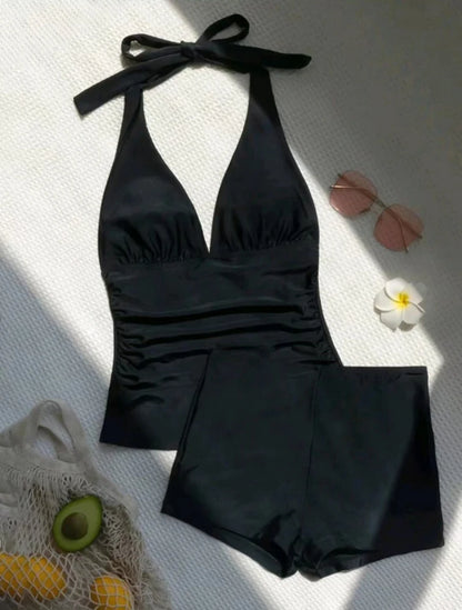 Traje de baño de verano para mujer, estilo push-up, con shorts y top, cintura alta, estilo monokini.
