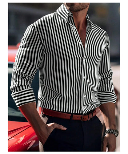 Camisa de hombre de la serie Tiki, color liso, manga larga, estilo informal elegante, ideal para primavera/verano, con botones en la solapa y confeccionada en tela cómoda.
