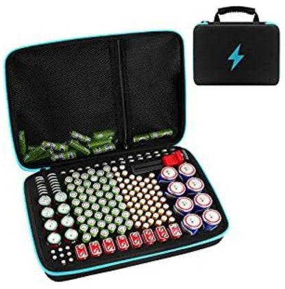 Estuche organizador de baterías, contenedor para guardar baterías con comprobador. Caja organizadora para garaje.