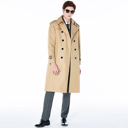 Super long windbreaker down liner  weatherproof men's trench coat British trend black trench coat men's casual coat
