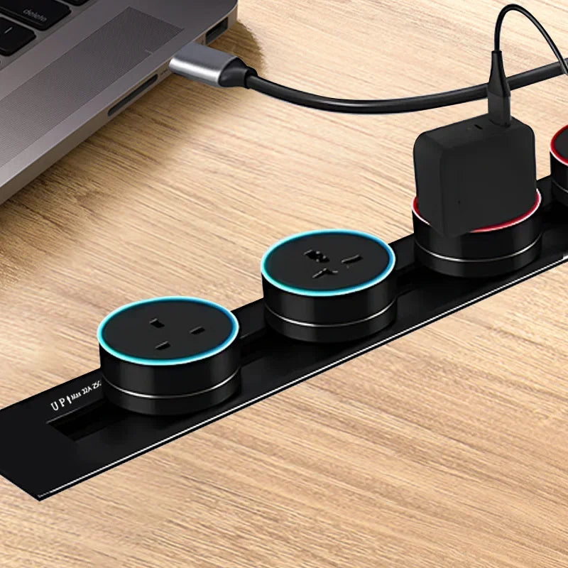 Enchufes de carril ultrafinos integrados, universales, UE, EE. UU., Reino Unido, USB, LED, adaptador eléctrico, riel para electrodomésticos inteligentes de alta gama