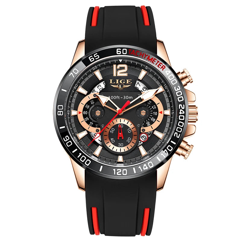 Reloj LIGE original para hombre, deportivo, de negocios, multifuncional, con calendario y código de tiempo, correa de silicona, reloj de cuarzo de marca de lujo para hombre