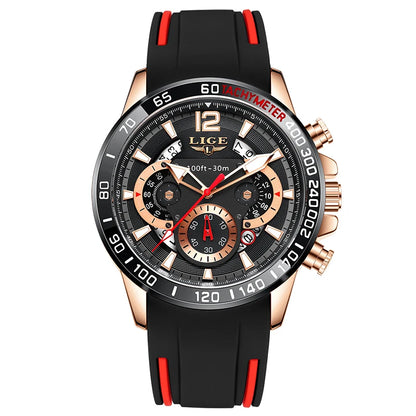Reloj LIGE original para hombre, deportivo, de negocios, multifuncional, con calendario y código de tiempo, correa de silicona, reloj de cuarzo de marca de lujo para hombre