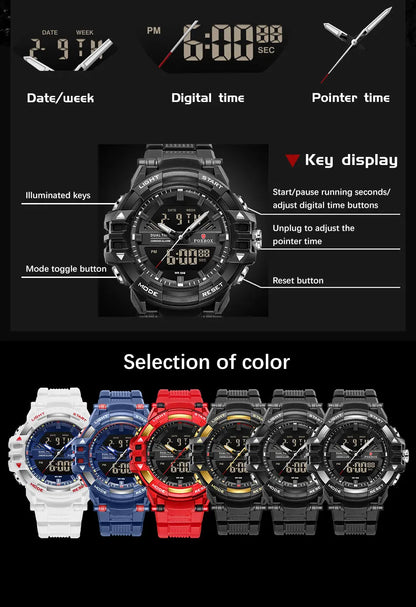 LIGE FOXBOX - Reloj electrónico deportivo informal de moda para hombre, con pantalla digital LED, resistente al agua hasta 50 m, alarma y fecha, con caja