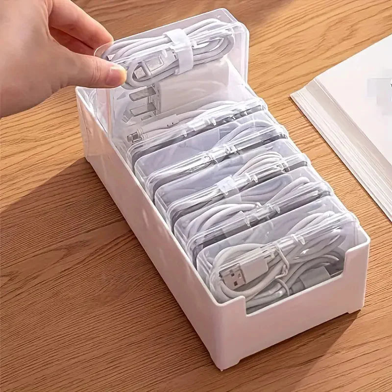 Organizador de cables, caja de almacenamiento, plástico duradero, suministros de oficina diarios, artículos diversos, gestión de cables de carga y dispositivos móviles, almacenamiento