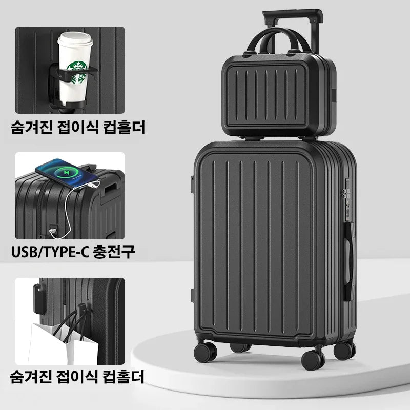Maleta de 20, 22, 24, 26 y 28 pulgadas con ruedas y portavasos, ideal para viajes de negocios.