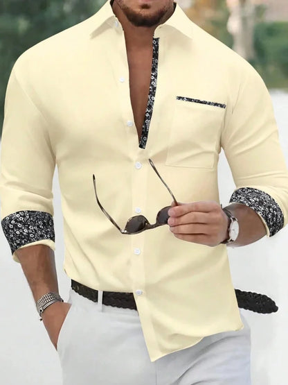 Autumn Quality Men's Long Sleeve Shirt Lapel Business Casual Pocket Shirt Style Office Shirt