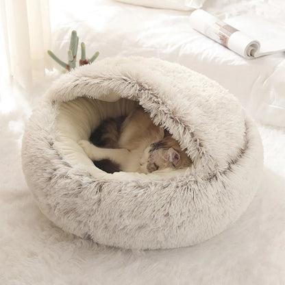 Cama de felpa suave para mascotas con funda, redonda, colchón para mascotas, cálida, nido para dormir para perros pequeños y gatitos.
