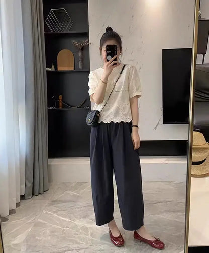 Pantalones de maternidad de primavera y otoño, nuevos, de talla grande, de trabajo, de pierna ancha, holgados, finos, de ocio, de nueve minutos, ropa de maternidad