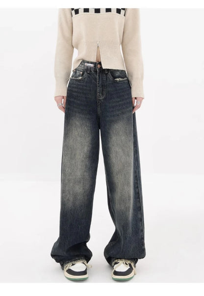 Pantalones vaqueros holgados Harajuku Y2K para mujer, ropa de calle retro, pantalones de cintura alta, pantalones vaqueros holgados de pierna ancha para mujer
