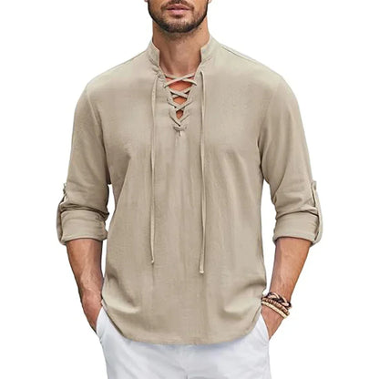 Camisa renacentista para hombre, estilo pirata medieval vikingo, de algodón y lino, manga larga, ideal para disfraz de Halloween.